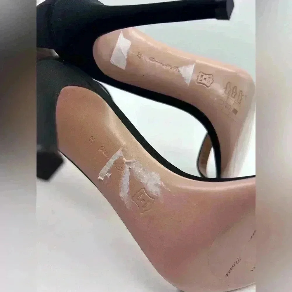GIANVITO ROSSI Ava Crystal Embellished Satin Sandals Heels Black Size 37 - Picture 11 of 14
